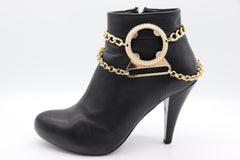 Brand New Women 2PCS Gold Metal Boot Chain Bracelet Geometric Charm Shoe Anklet BC55