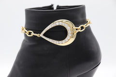 Brand New Women 2PCS Gold Metal Boot Chain Bracelet Bling Drop Charm Shoe Anklet BC80
