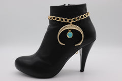 Brand New Women 2PCS Gold Metal Boot Chain Bracelet Turquoise C Charm Shoe Anklet BC58