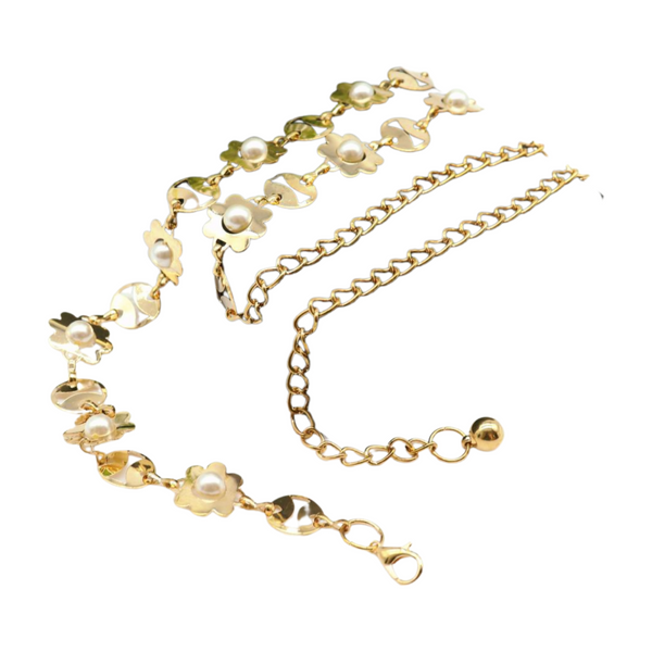 Brand New Women Gold Metal Flower Charm Skinny Belt Waist Hip S M L