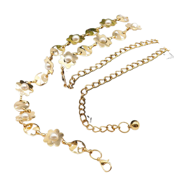 Brand New Women Gold Metal Flower Charm Skinny Belt Waist Hip S M L