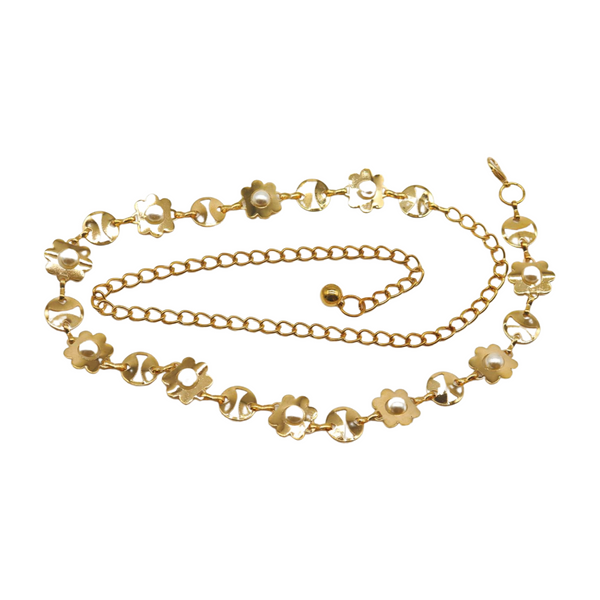 Brand New Women Gold Metal Flower Charm Skinny Belt Waist Hip S M L