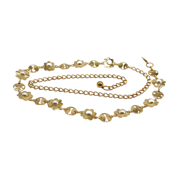 Brand New Women Gold Metal Flower Charm Skinny Belt Waist Hip S M L