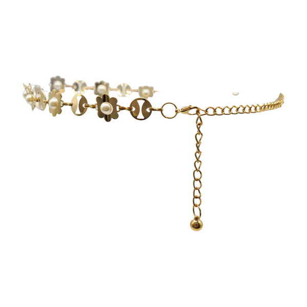 Brand New Women Gold Metal Flower Charm Skinny Belt Waist Hip S M L