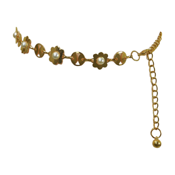 Brand New Women Gold Metal Flower Charm Skinny Belt Waist Hip S M L