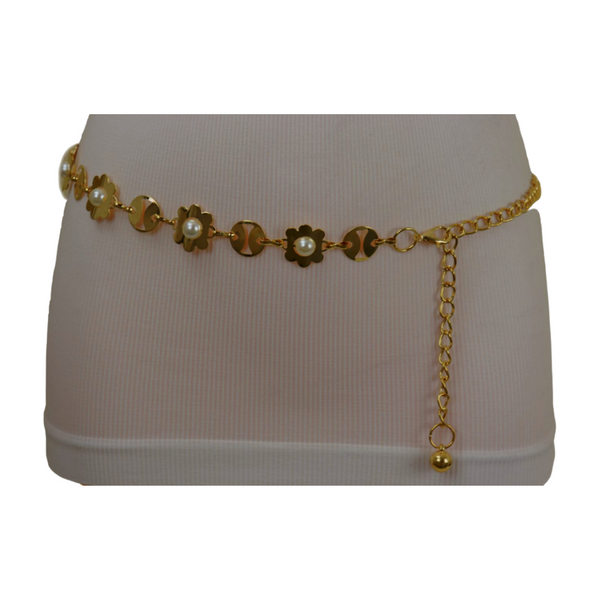 Brand New Women Gold Metal Flower Charm Skinny Belt Waist Hip S M L