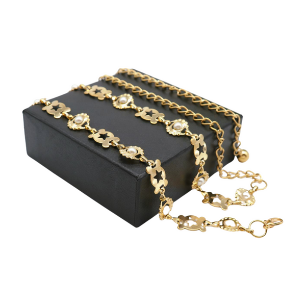 Brand New Women Gold Metal Fashion Belt Star Charm Beads Fit Size S M L