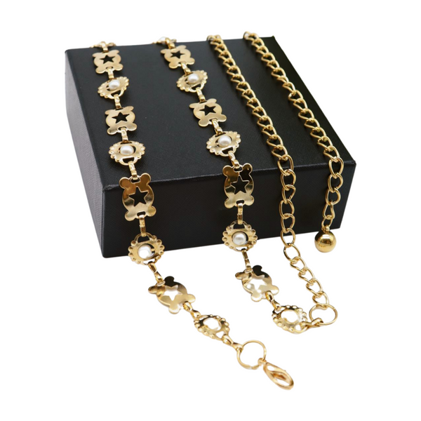 Brand New Women Gold Metal Fashion Belt Star Charm Beads Fit Size S M L