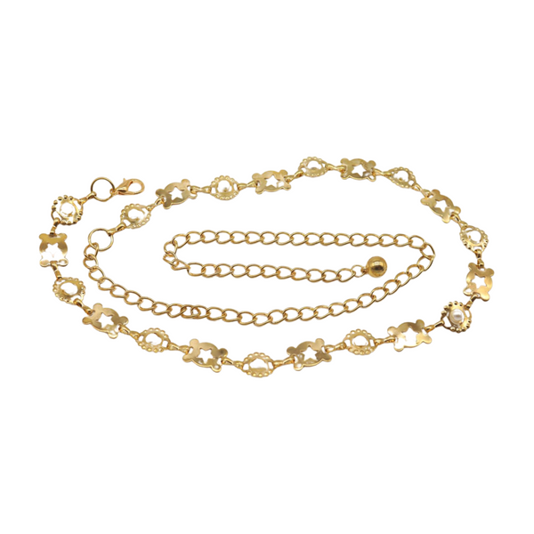 Brand New Women Gold Metal Fashion Belt Star Charm Beads Fit Size S M L