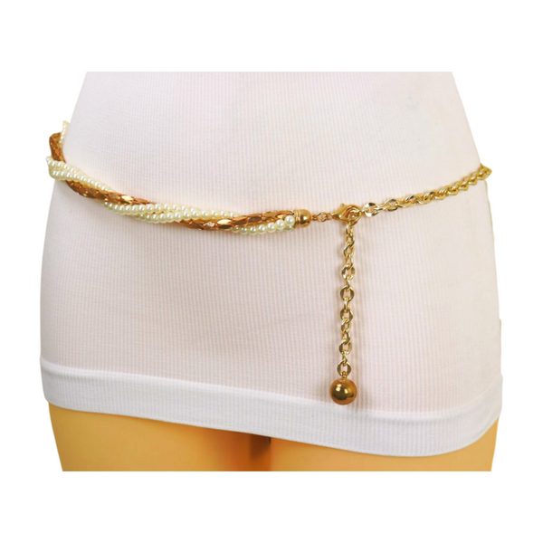 Brand New Women Gold Metal Twisted Braided Beads Belt M L XL