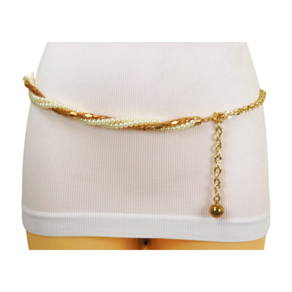 Brand New Women Gold Metal Twisted Braided Beads Belt M L XL
