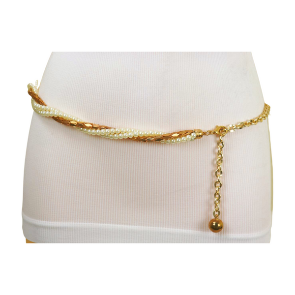 Brand New Women Gold Metal Twisted Braided Beads Belt M L XL