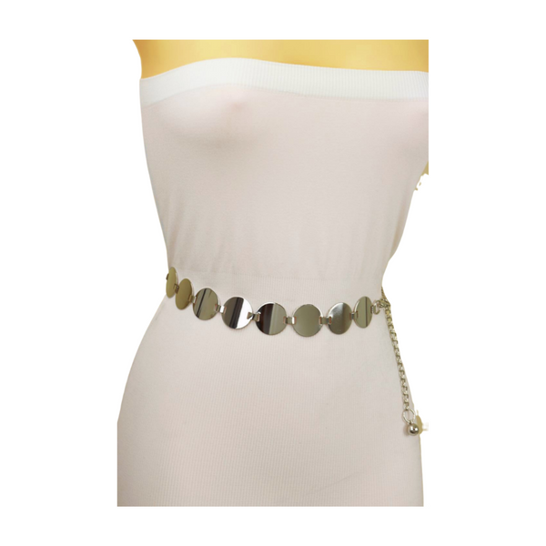Brand New Women Silver Metal Chain Belt Circle Round Charm S M