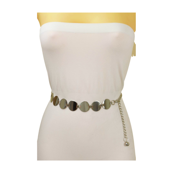 Brand New Women Silver Metal Chain Belt Circle Round Charm S M
