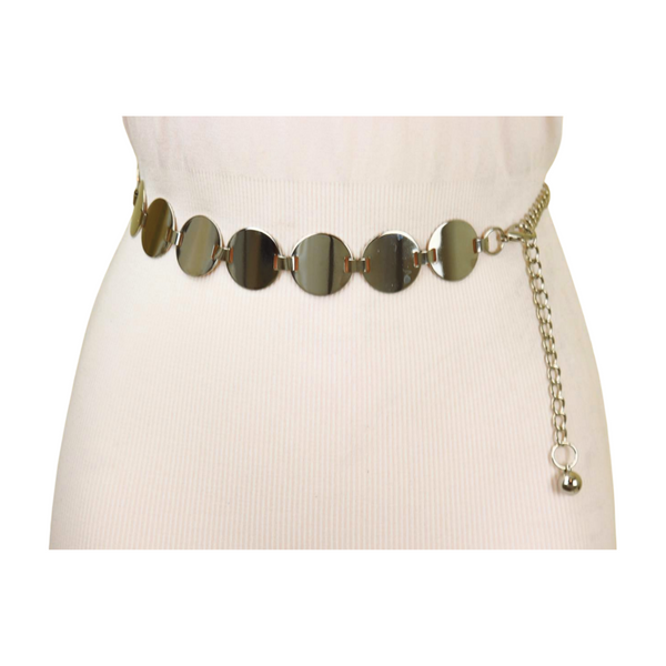 Brand New Women Silver Metal Chain Belt Circle Round Charm S M