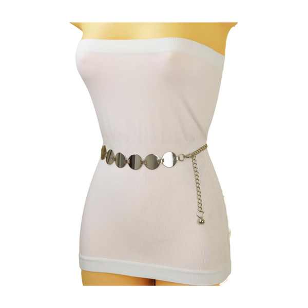 Brand New Women Silver Metal Chain Belt Circle Round Charm S M