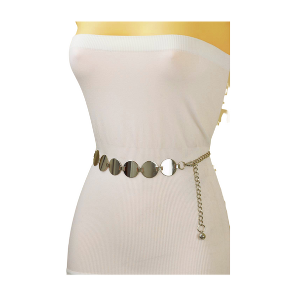 Brand New Women Silver Metal Chain Belt Circle Round Charm S M