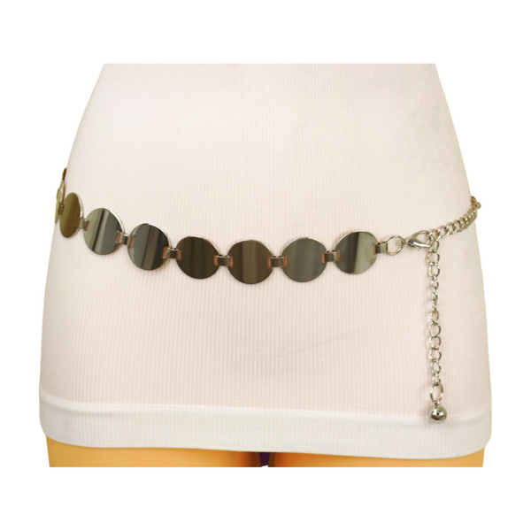 Brand New Women Silver Metal Chain Belt Circle Round Charm S M