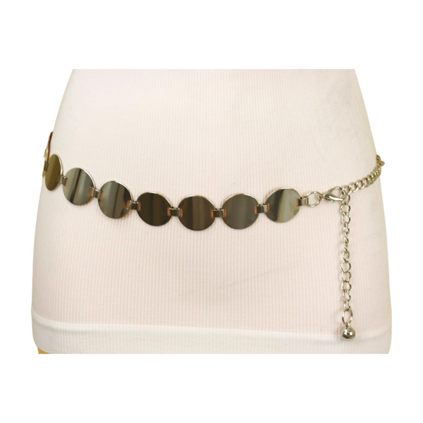 Brand New Women Silver Metal Chain Belt Circle Round Charm S M