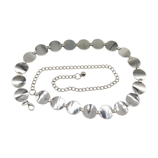 Brand New Women Silver Metal Chain Belt Circle Round Charm S M