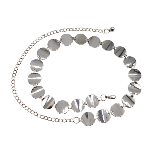 Brand New Women Silver Metal Chain Belt Circle Round Charm S M