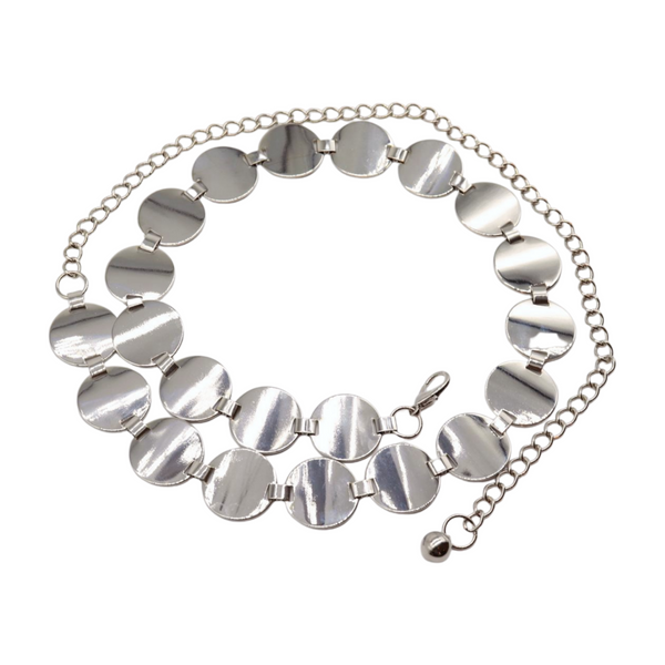 Brand New Women Silver Metal Chain Belt Circle Round Charm S M
