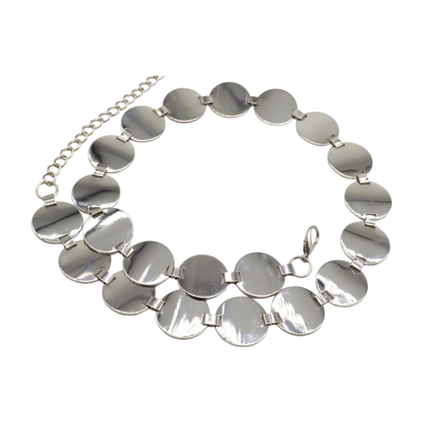 Brand New Women Silver Metal Chain Belt Circle Round Charm S M