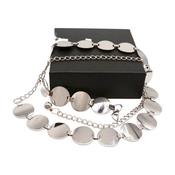 Brand New Women Silver Metal Chain Belt Circle Round Charm S M