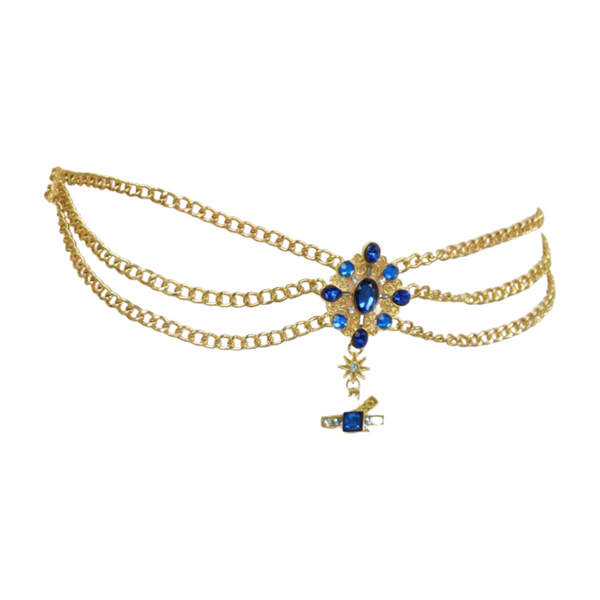 Brand New Women Rusty Gold Metal Chain Belt British Blue Cross Star Charms M