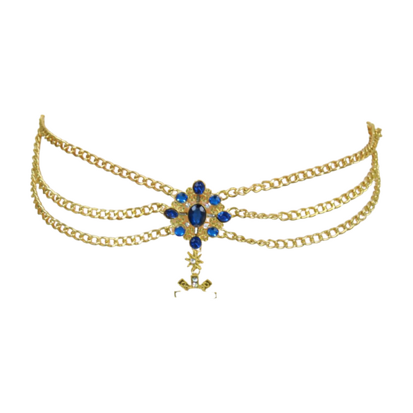 Brand New Women Rusty Gold Metal Chain Belt British Blue Cross Star Charms M