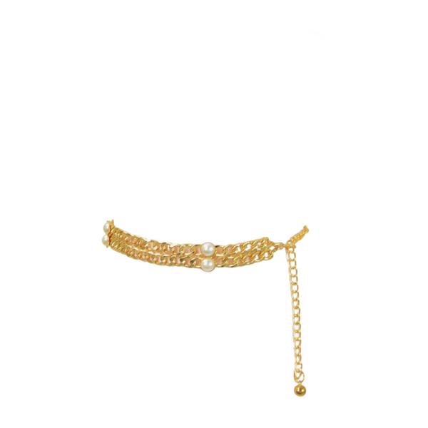 Brand New Women Gold Metal Chain Links Belt Pearl Beads S M