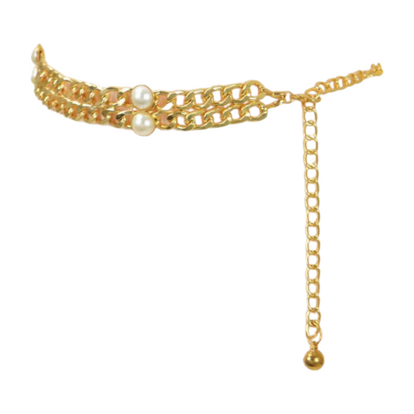 Brand New Women Gold Metal Chain Links Belt Pearl Beads S M