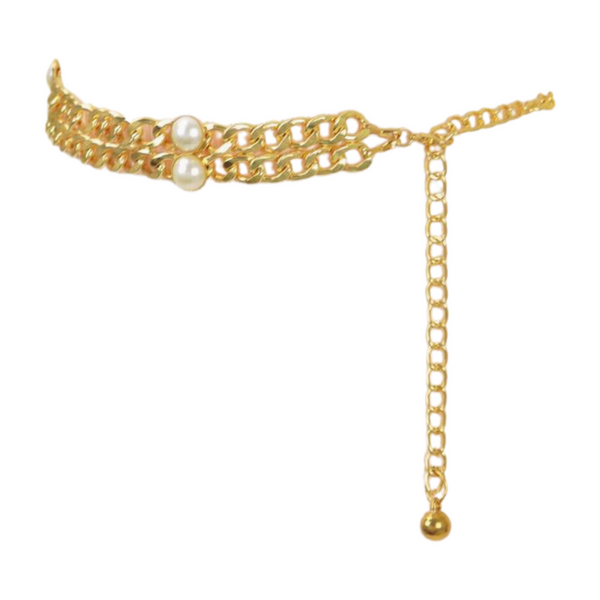 Brand New Women Gold Metal Chain Links Belt Pearl Beads S M