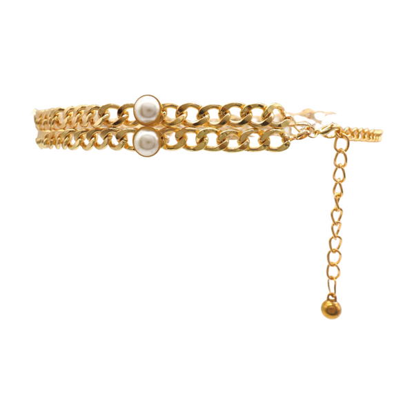 Brand New Women Gold Metal Chain Links Belt Pearl Beads S M