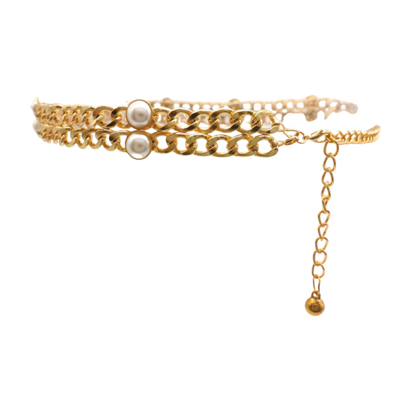 Brand New Women Gold Metal Chain Links Belt Pearl Beads S M