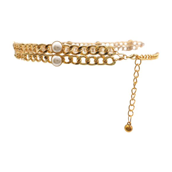 Brand New Women Gold Metal Chain Links Belt Pearl Beads S M