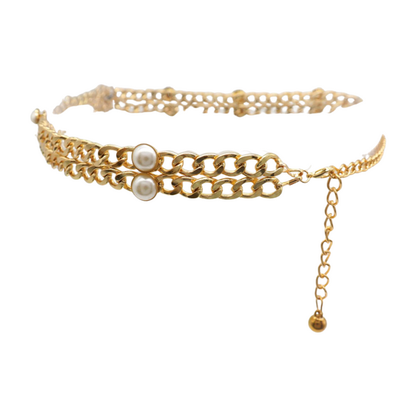 Brand New Women Gold Metal Chain Links Belt Pearl Beads S M
