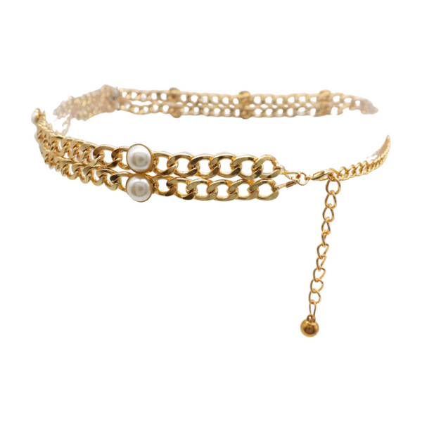 Brand New Women Gold Metal Chain Links Belt Pearl Beads S M