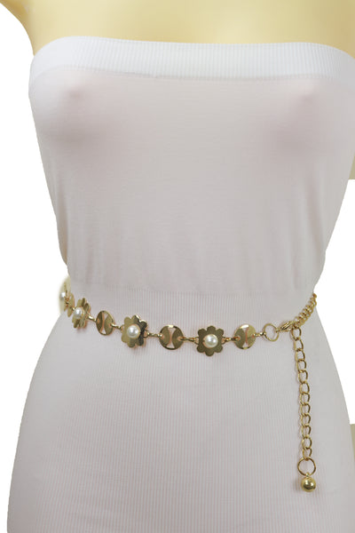 Brand New Women Gold Metal Flower Charm Skinny Belt Waist Hip S M L