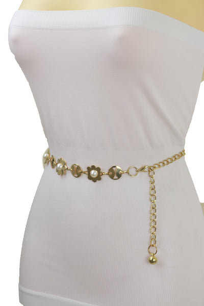 Brand New Women Gold Metal Flower Charm Skinny Belt Waist Hip S M L