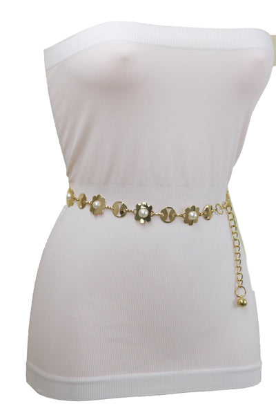 Brand New Women Gold Metal Flower Charm Skinny Belt Waist Hip S M L