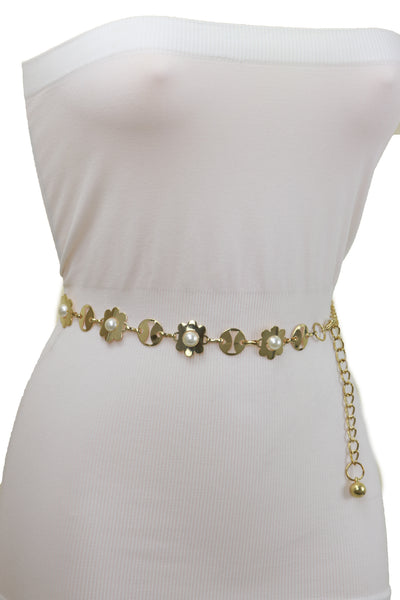 Brand New Women Gold Metal Flower Charm Skinny Belt Waist Hip S M L