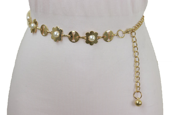 Brand New Women Gold Metal Flower Charm Skinny Belt Waist Hip S M L