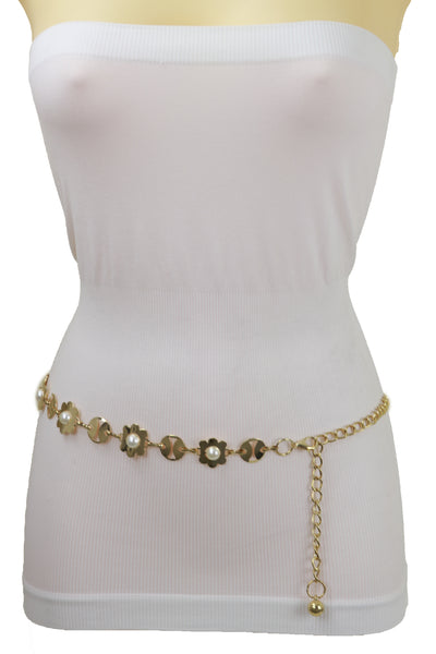Brand New Women Gold Metal Flower Charm Skinny Belt Waist Hip S M L