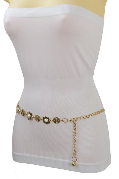 Brand New Women Gold Metal Flower Charm Skinny Belt Waist Hip S M L
