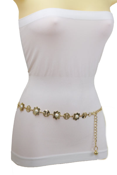 Brand New Women Gold Metal Flower Charm Skinny Belt Waist Hip S M L