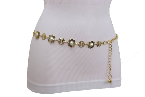 Brand New Women Gold Metal Flower Charm Skinny Belt Waist Hip S M L