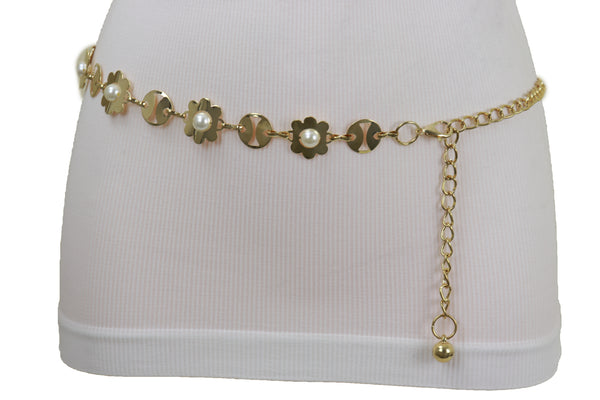Brand New Women Gold Metal Flower Charm Skinny Belt Waist Hip S M L