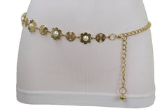 Gold Metal Flower Charm Skinny Belt Waist Hip S M L