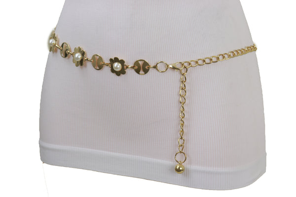 Brand New Women Gold Metal Flower Charm Skinny Belt Waist Hip S M L